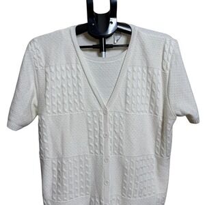 Alfred Dunner Womens White Knit Cardigan Short Sleeve